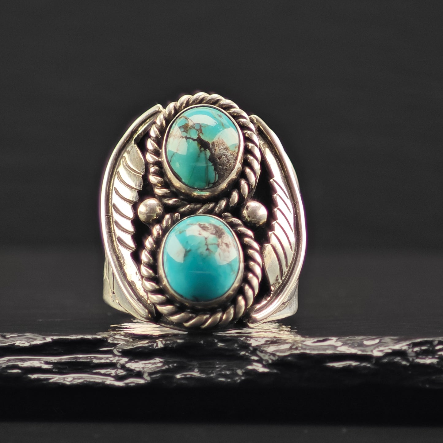 Native American, Two Turquoise Ring Sterling Silver Sz 11 R6347