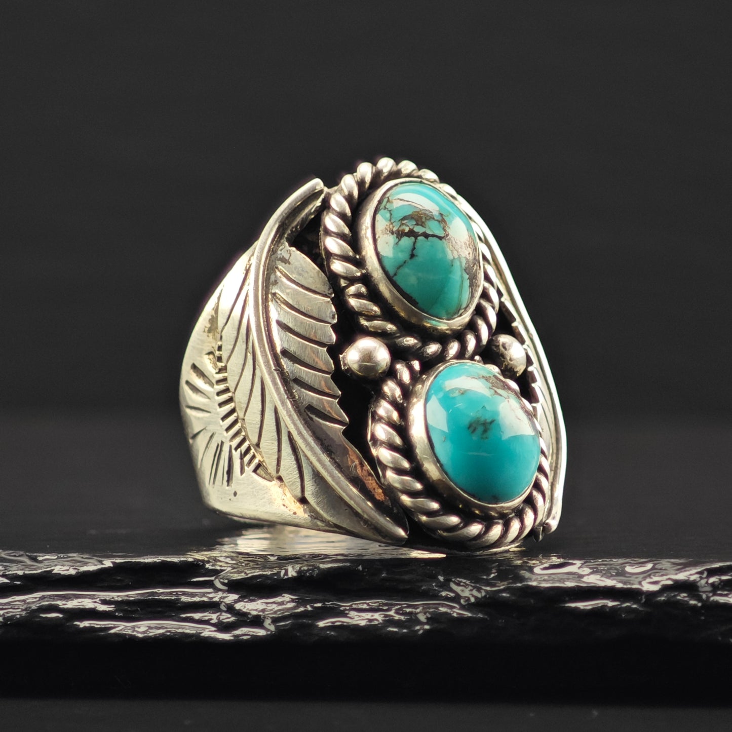 Native American, Two Turquoise Ring Sterling Silver Sz 11 R6347