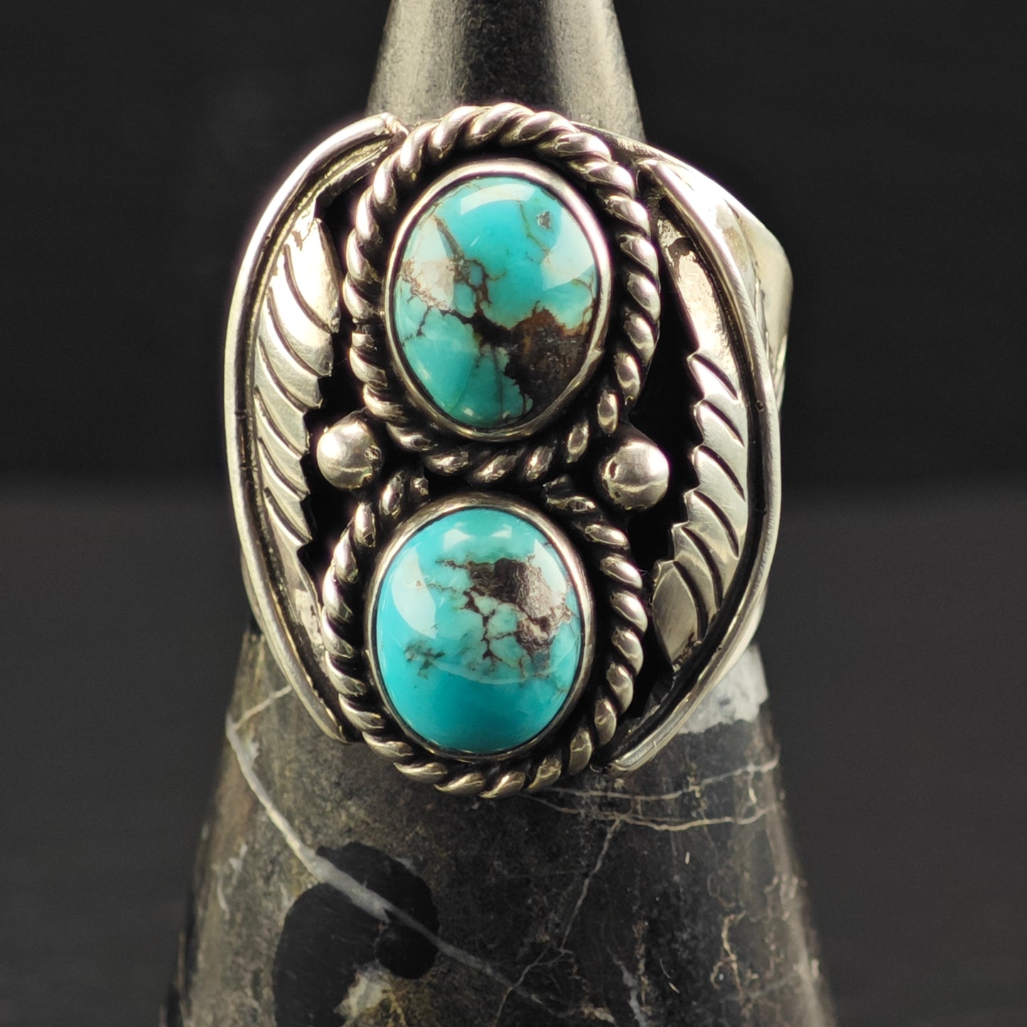 Native American, Two Turquoise Ring Sterling Silver Sz 11 R6347