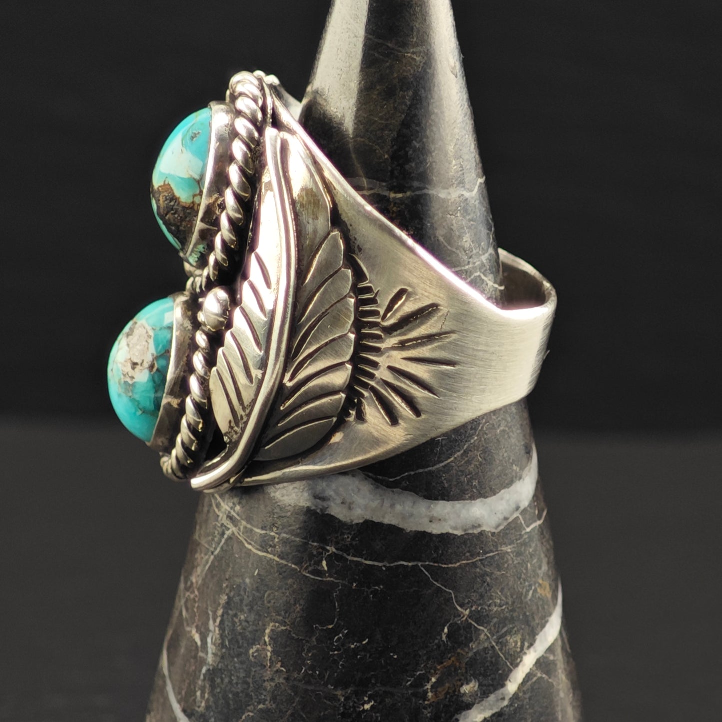Native American, Two Turquoise Ring Sterling Silver Sz 11 R6347