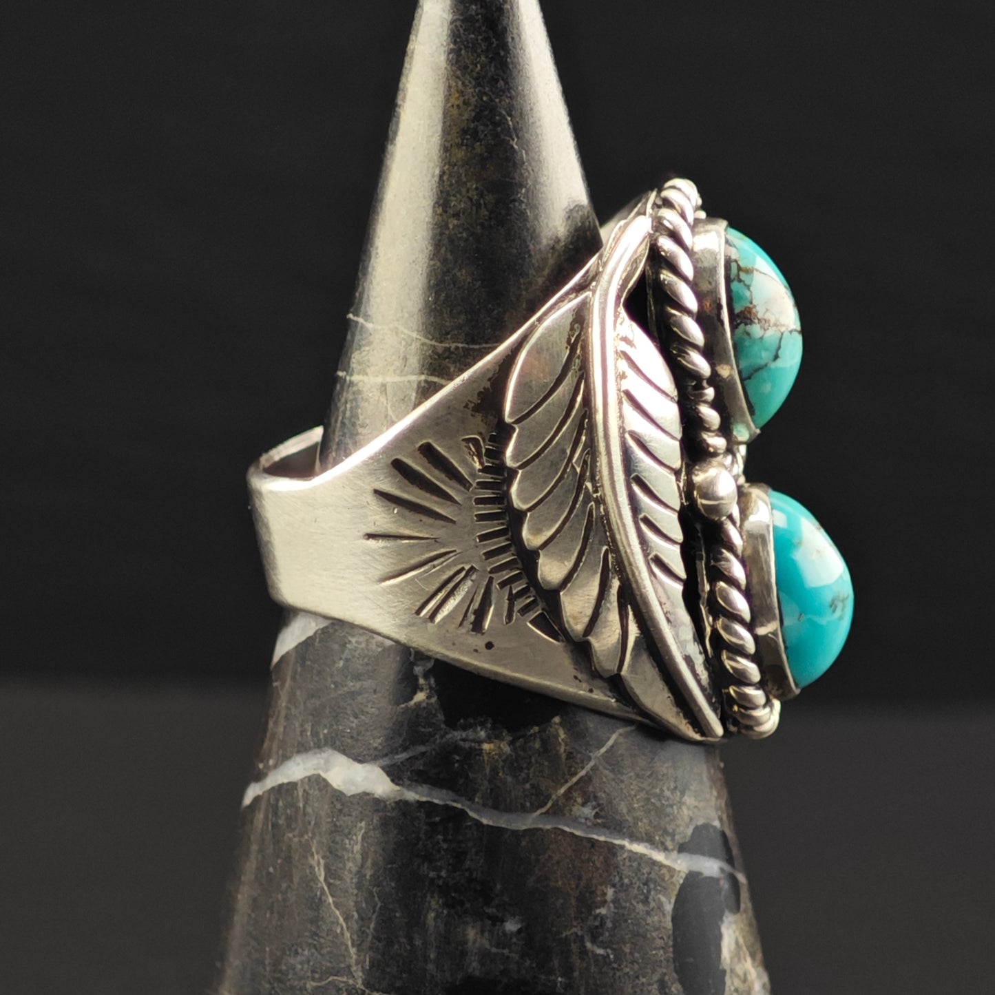 Native American, Two Turquoise Ring Sterling Silver Sz 11 R6347