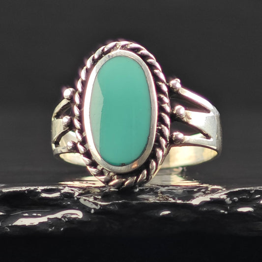 Sw Turquoise Inlay Ring Sterling Silver Sz 8 R6348