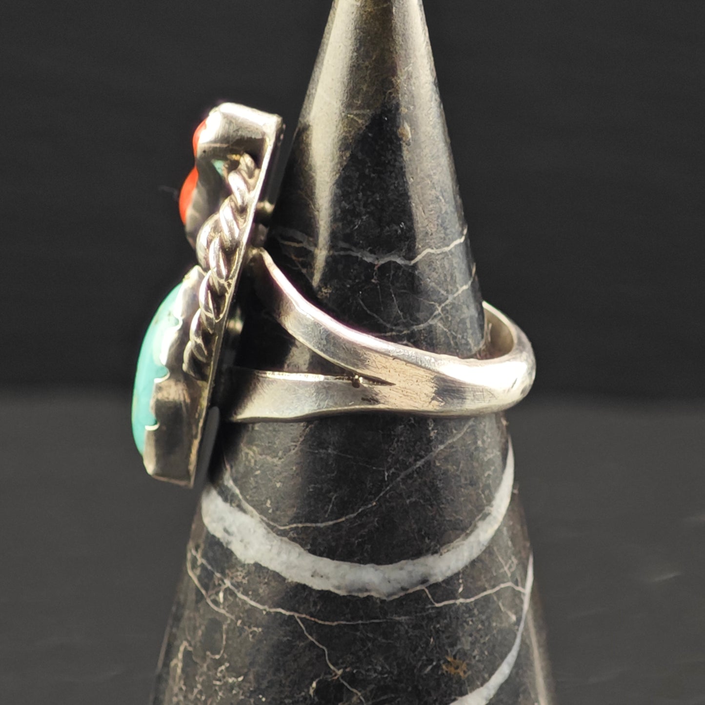 Sw Turquoise, Coral Ring Sterling Silver Sz 8 R6350