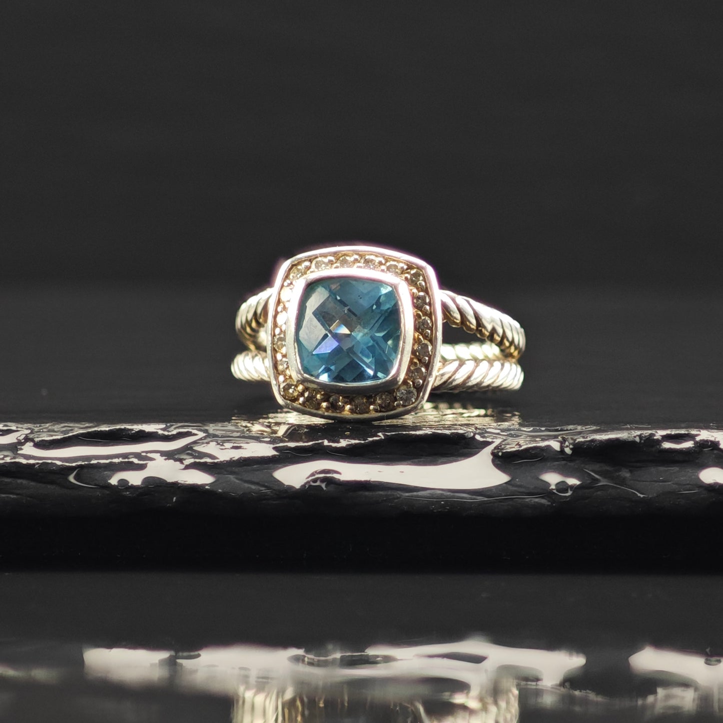 David Yurman Albion Topaz, Diamond Ring Sterling Silver Sz 6 R6352
