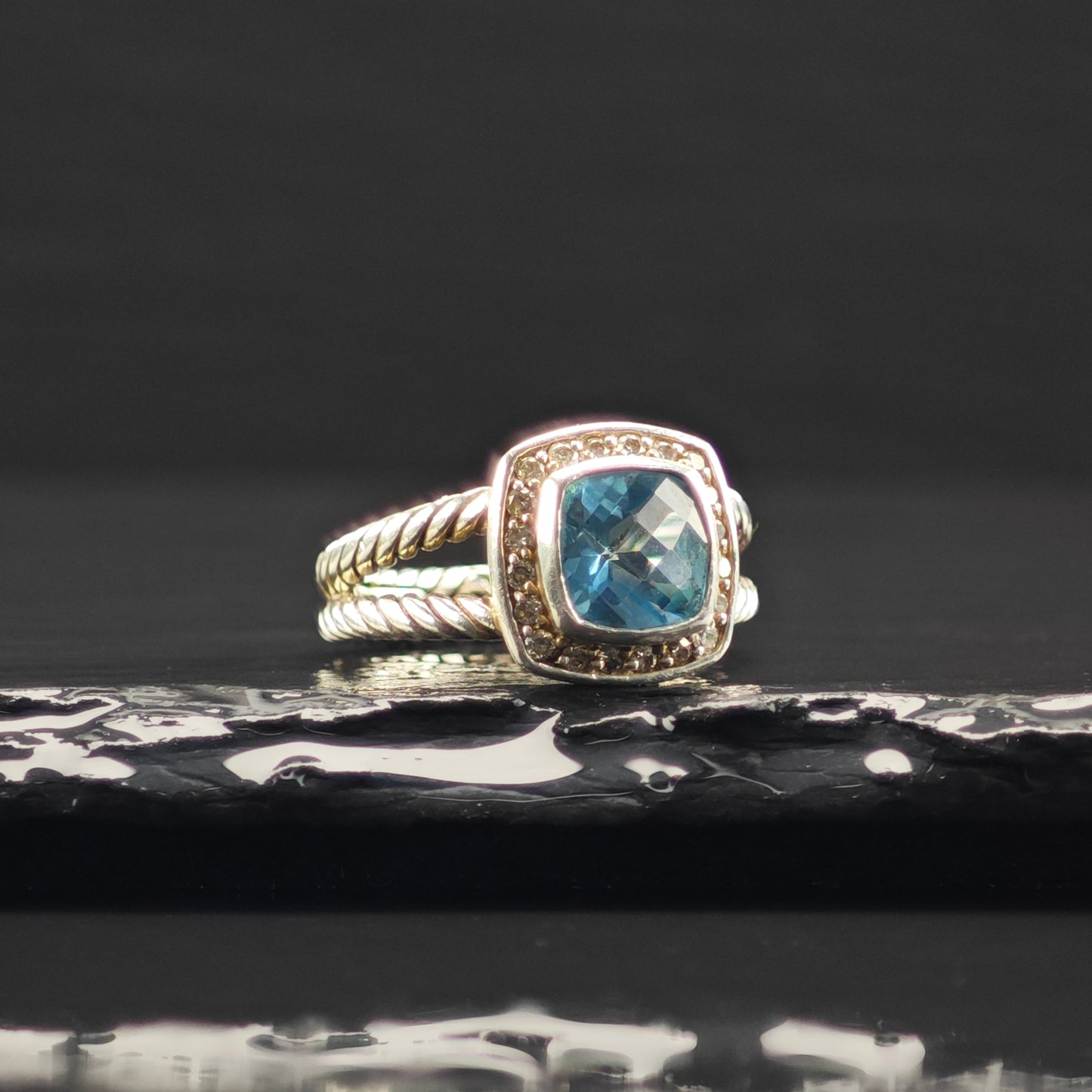 David Yurman Albion Topaz, Diamond Ring Sterling Silver Sz 6 R6352