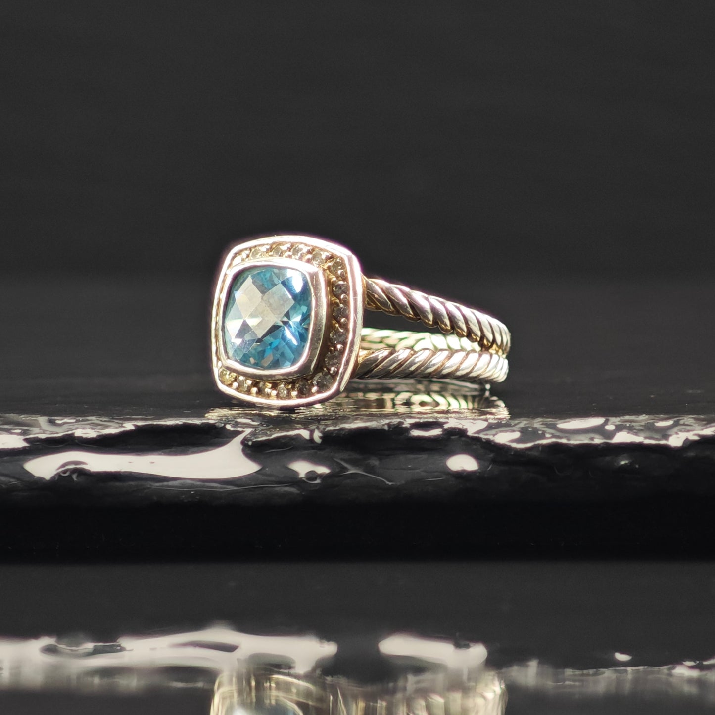 David Yurman Albion Topaz, Diamond Ring Sterling Silver Sz 6 R6352