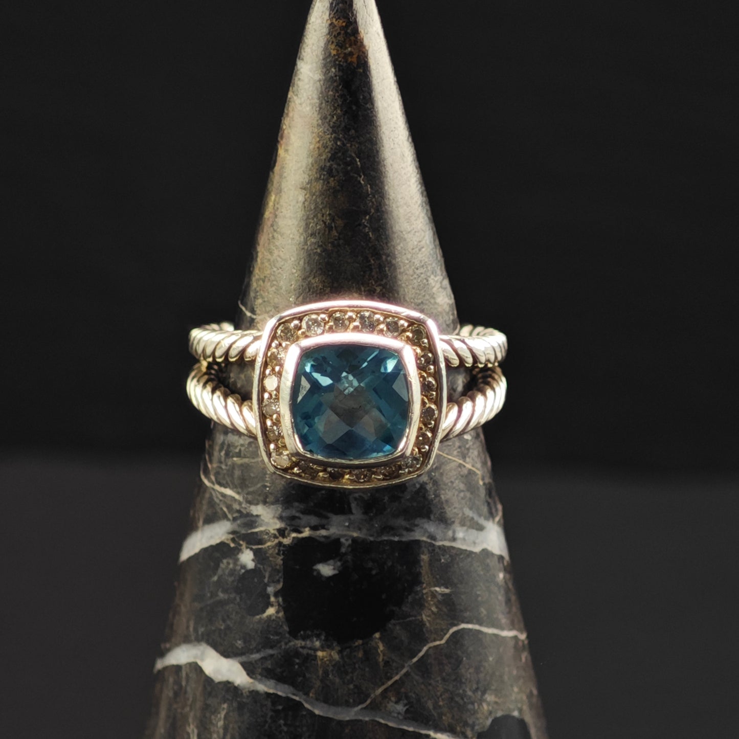 David Yurman Albion Topaz, Diamond Ring Sterling Silver Sz 6 R6352