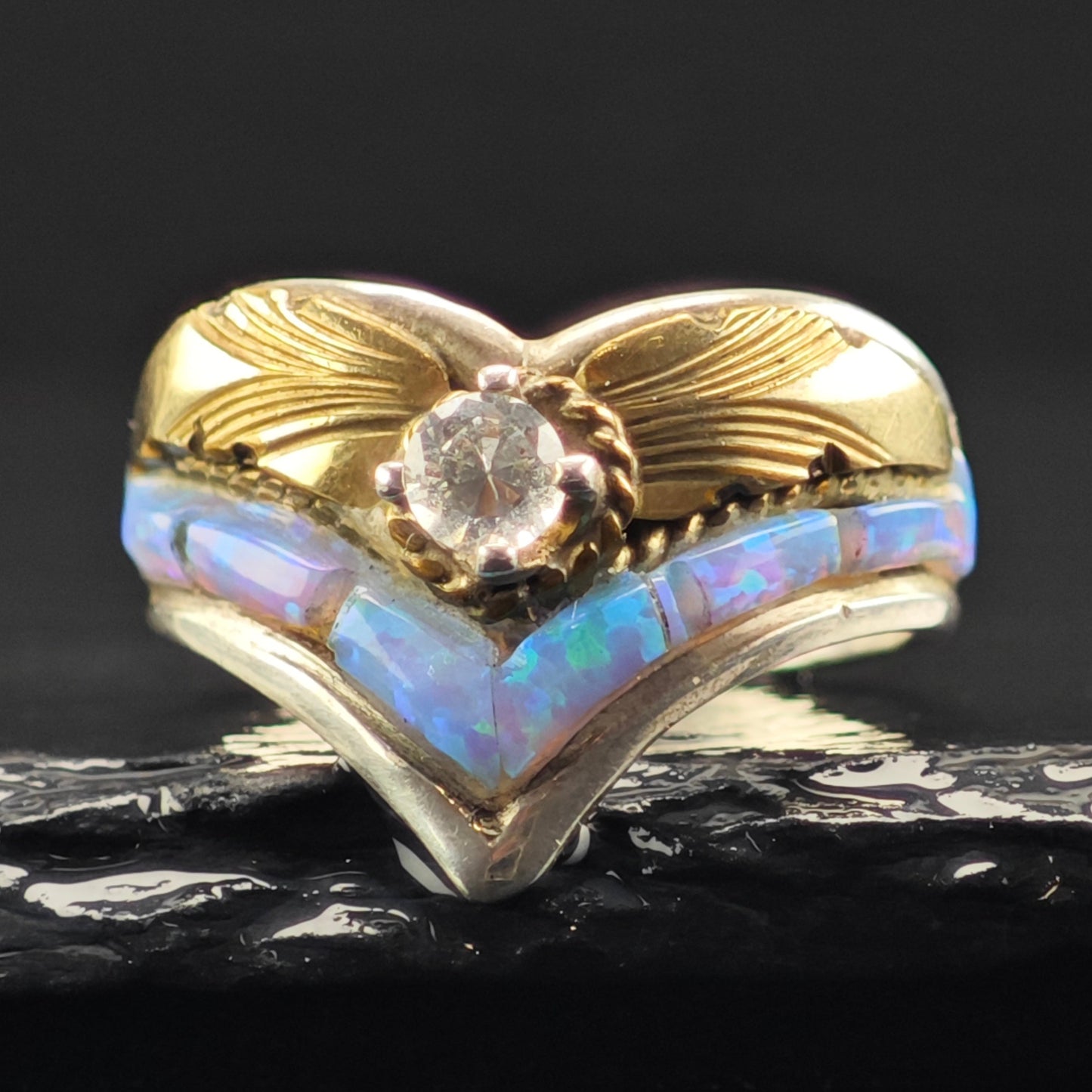 Lab Opal Gold Tone Accent Ring Sterling Silver Sz 9 R6353