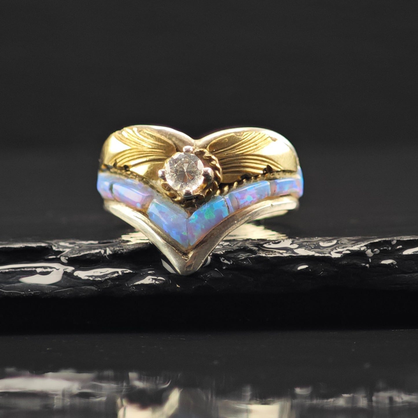 Lab Opal Gold Tone Accent Ring Sterling Silver Sz 9 R6353