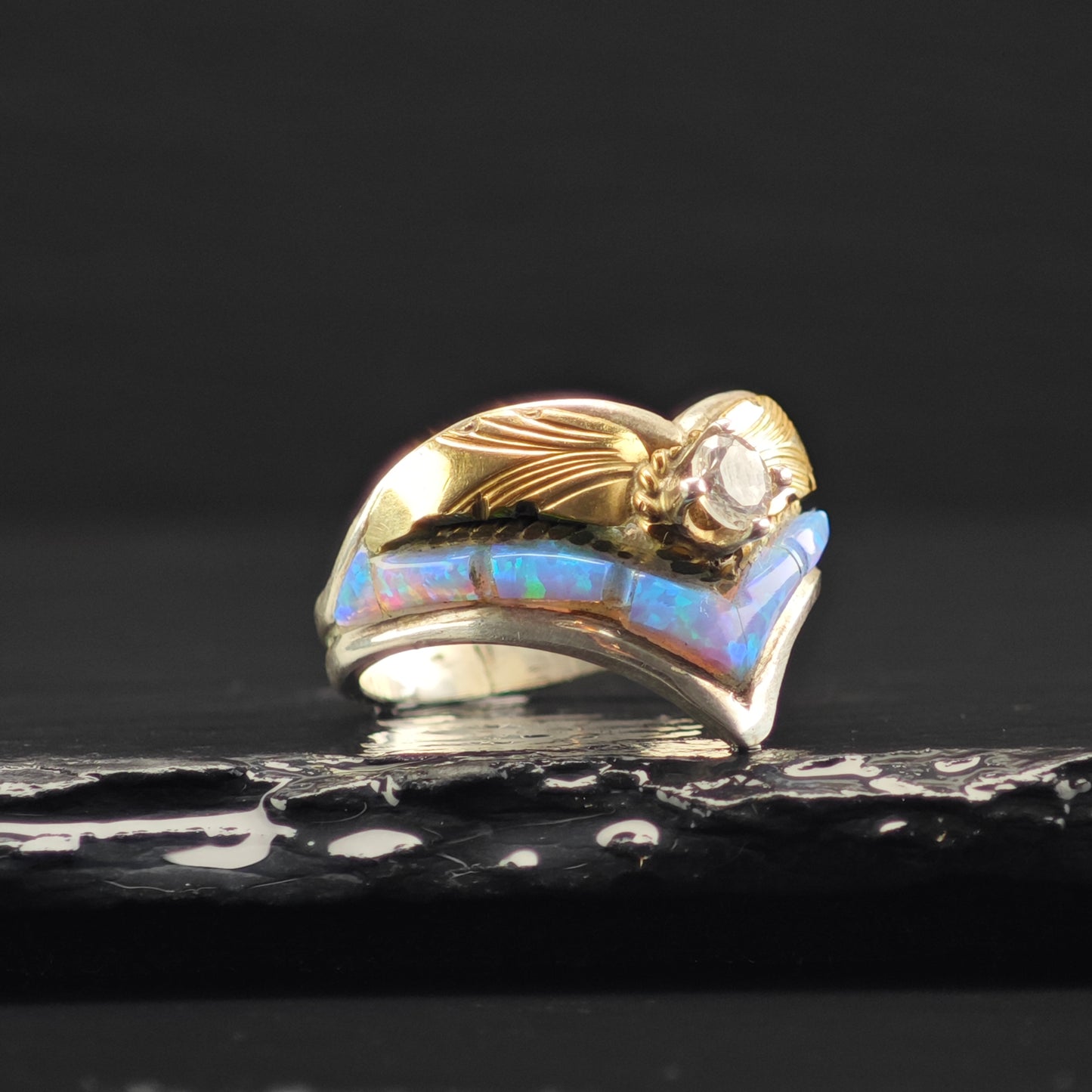 Lab Opal Gold Tone Accent Ring Sterling Silver Sz 9 R6353