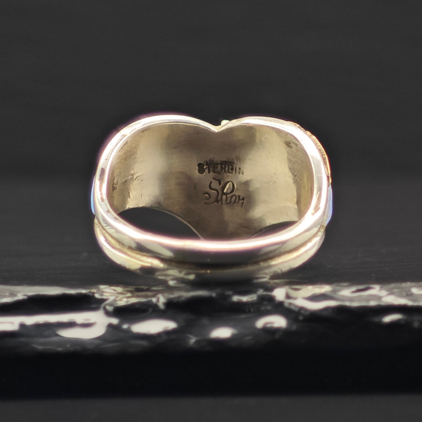 Lab Opal Gold Tone Accent Ring Sterling Silver Sz 9 R6353