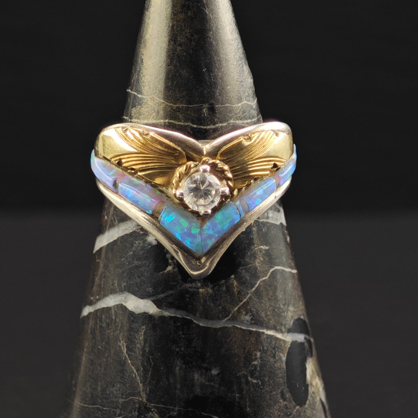 Lab Opal Gold Tone Accent Ring Sterling Silver Sz 9 R6353