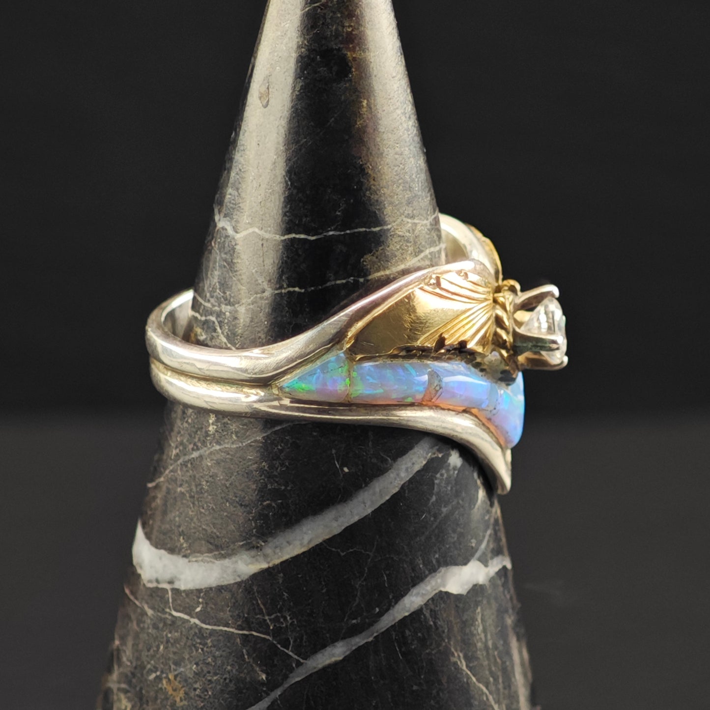 Lab Opal Gold Tone Accent Ring Sterling Silver Sz 9 R6353