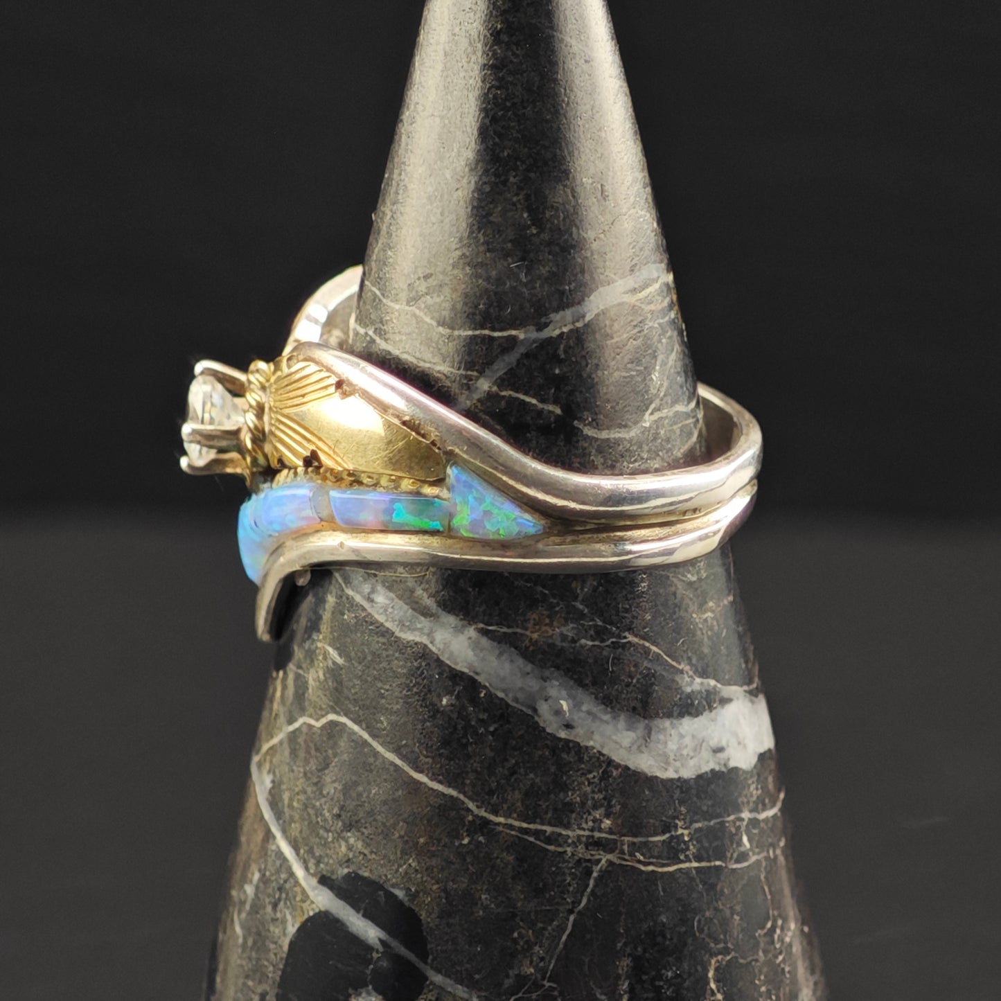Lab Opal Gold Tone Accent Ring Sterling Silver Sz 9 R6353