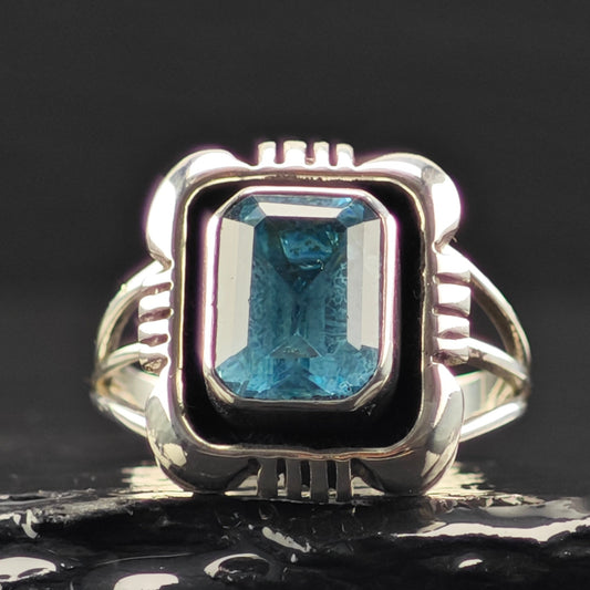 Native American Topaz Sterling Silver Ring Sz 9 R6355