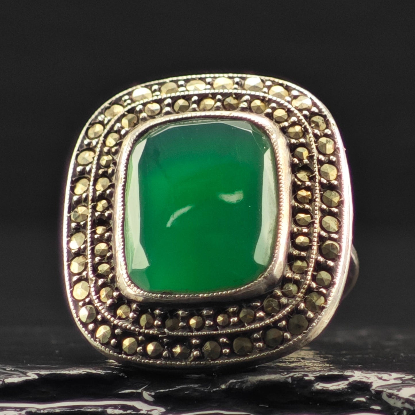 Art Deco Chrysoprase Ring Sterling Silver Sz 5 R6356