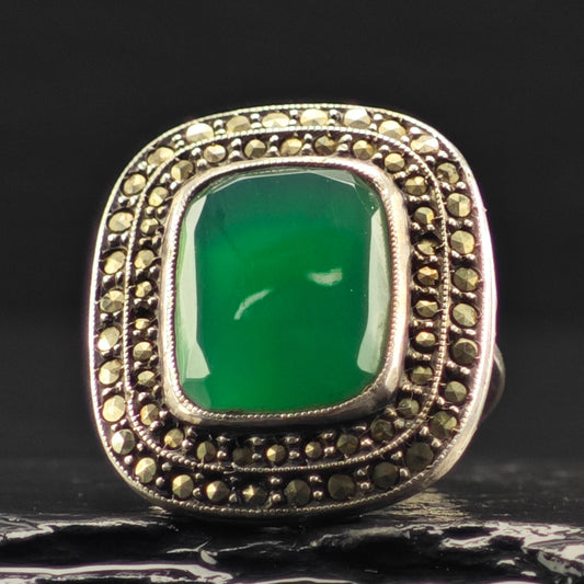 Art Deco Chrysoprase Ring Sterling Silver Sz 5 R6356