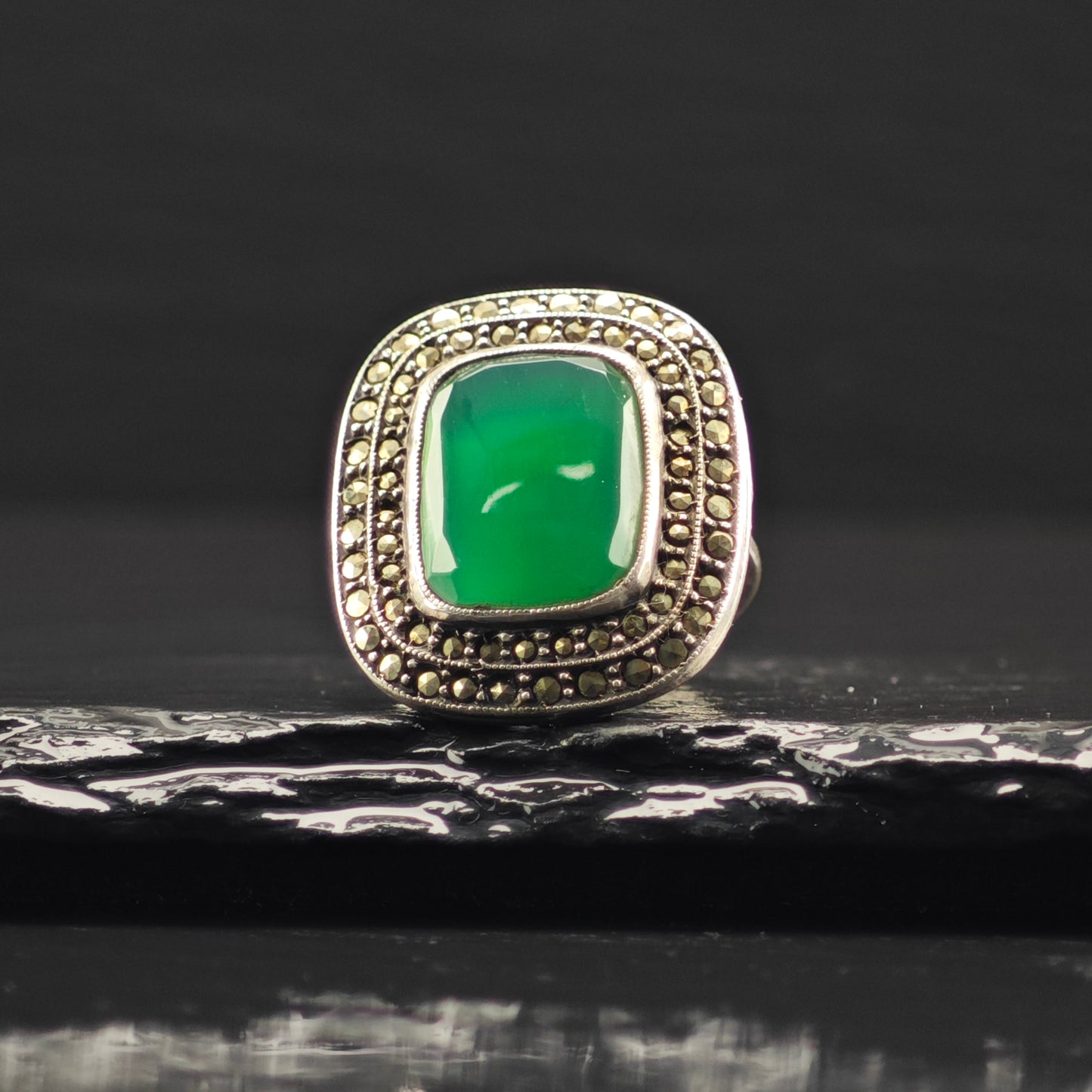 Art Deco Chrysoprase Ring Sterling Silver Sz 5 R6356