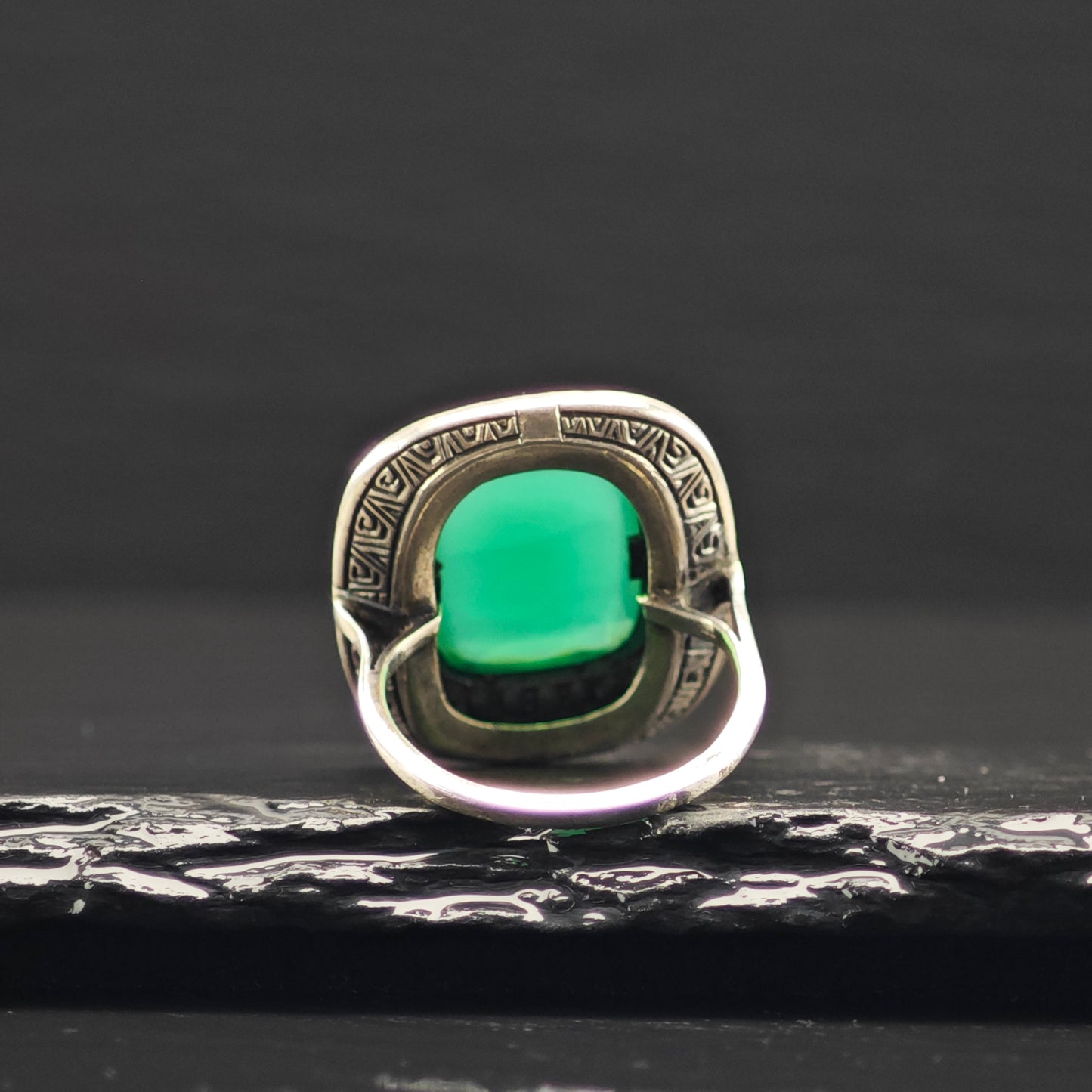 Art Deco Chrysoprase Ring Sterling Silver Sz 5 R6356