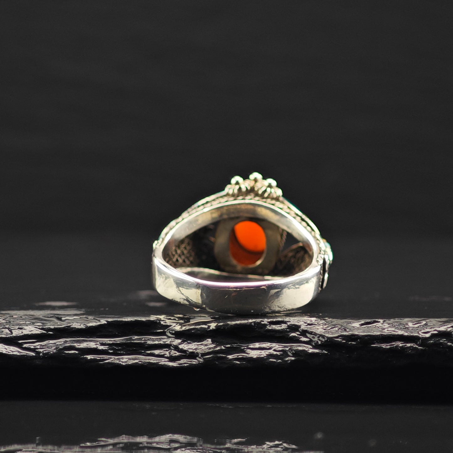 Coral, Enamel Butterfly Ring Sterling Silver Sz 7 R6361