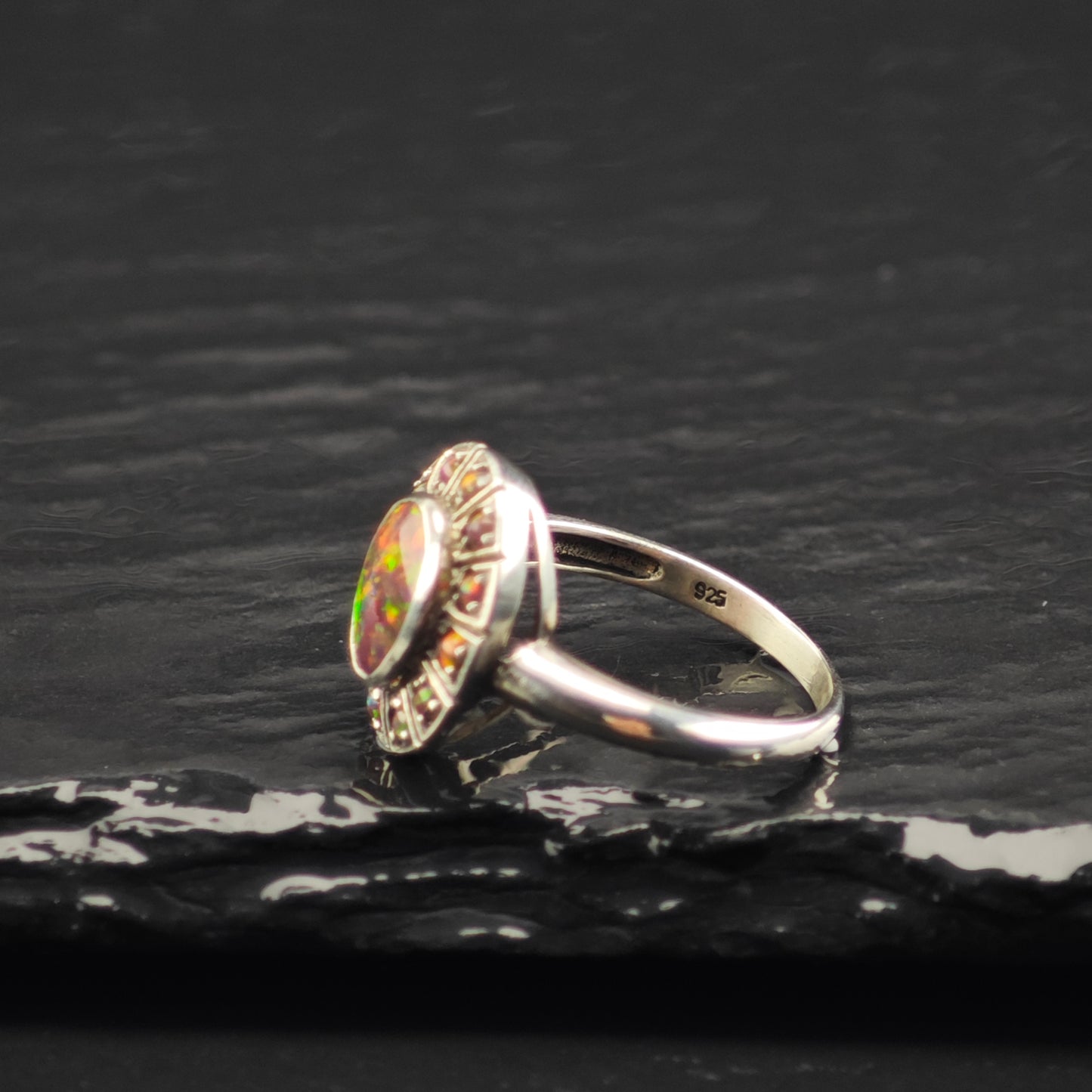 Lab Black Opal Ring Sterling Silver Sz 6 1/2 R6362