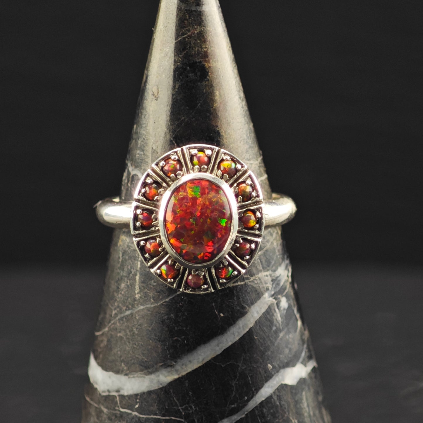 Lab Black Opal Ring Sterling Silver Sz 6 1/2 R6362