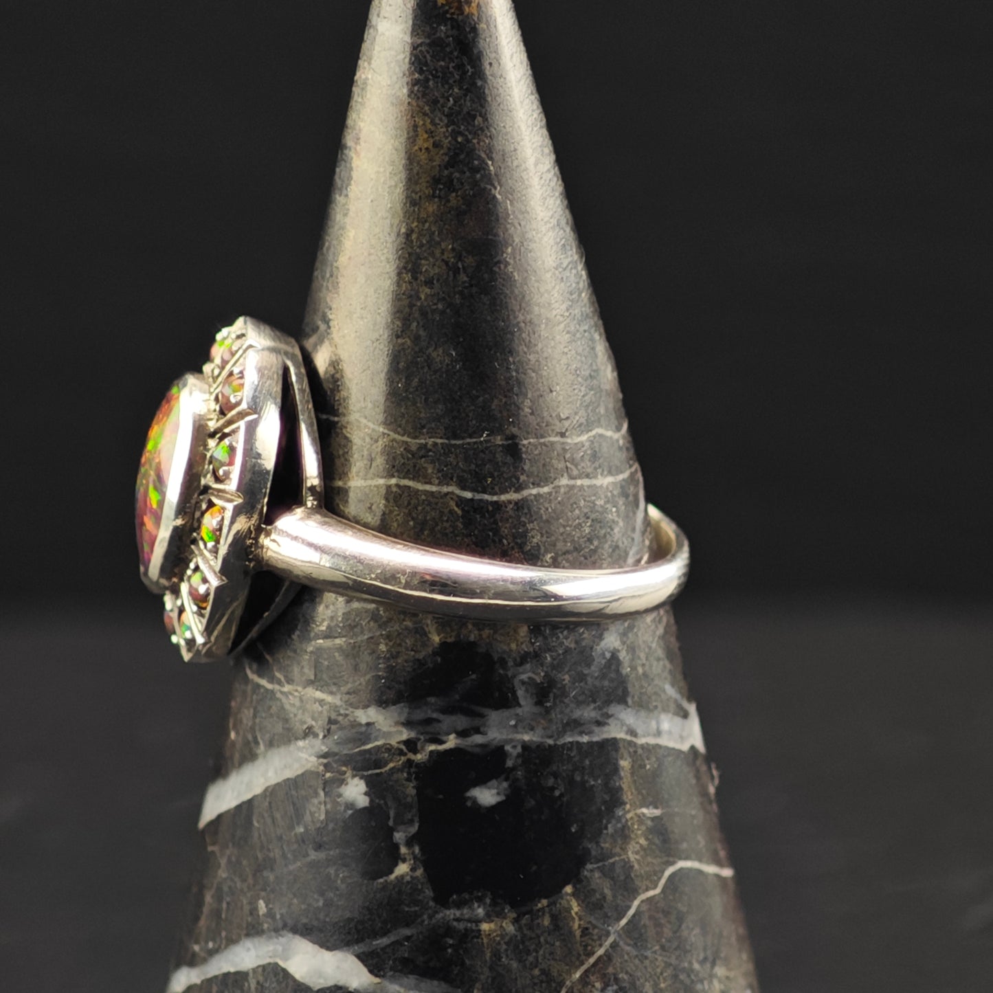 Lab Black Opal Ring Sterling Silver Sz 6 1/2 R6362