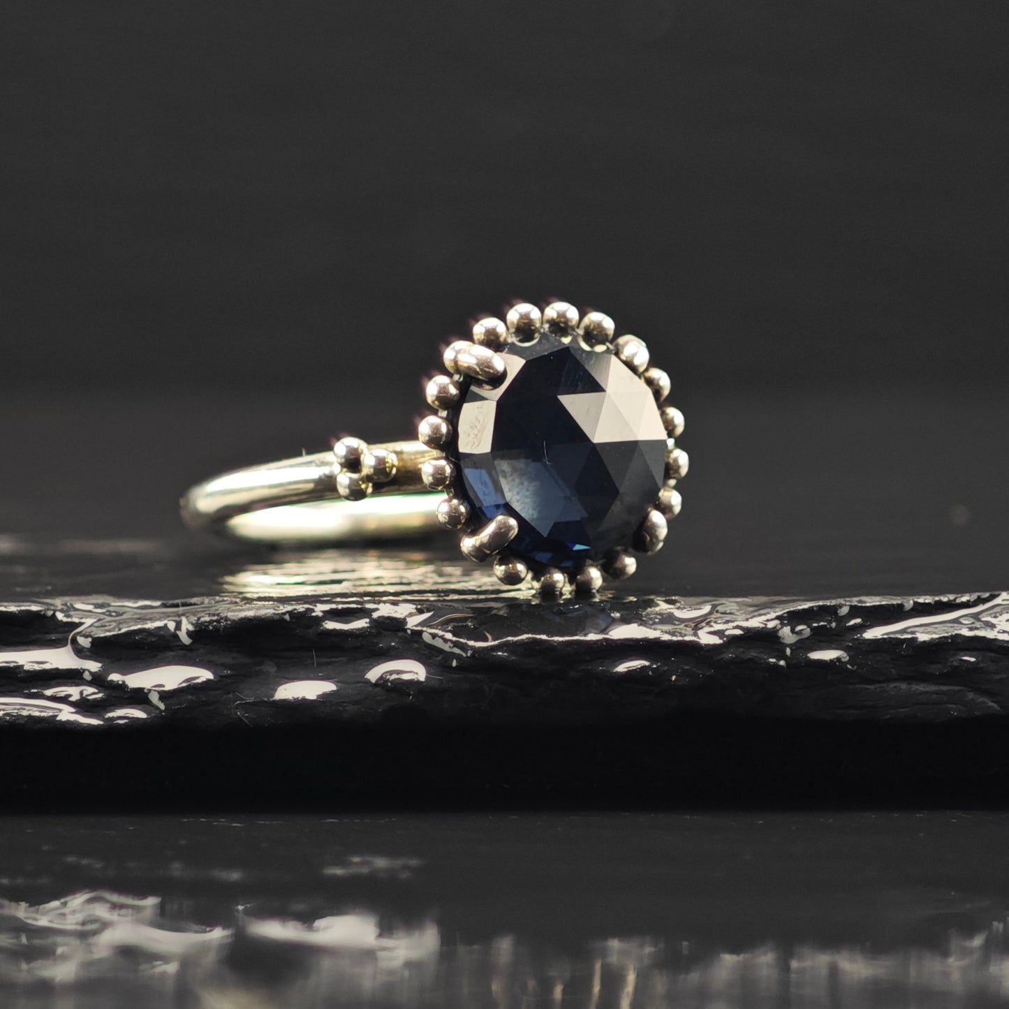 Vintage Pandora Dark Crystal Ring Sterling Silver Sz 9 R6363