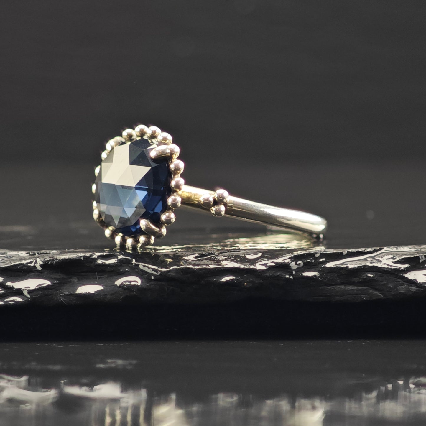 Vintage Pandora Dark Crystal Ring Sterling Silver Sz 9 R6363