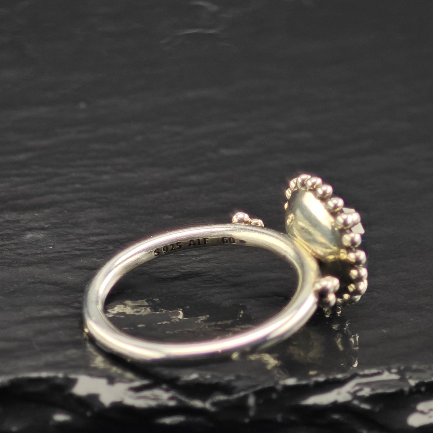 Vintage Pandora Dark Crystal Ring Sterling Silver Sz 9 R6363