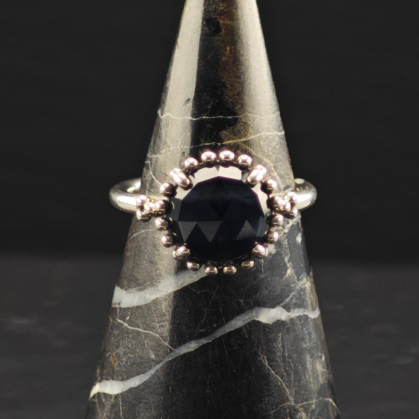 Vintage Pandora Dark Crystal Ring Sterling Silver Sz 9 R6363