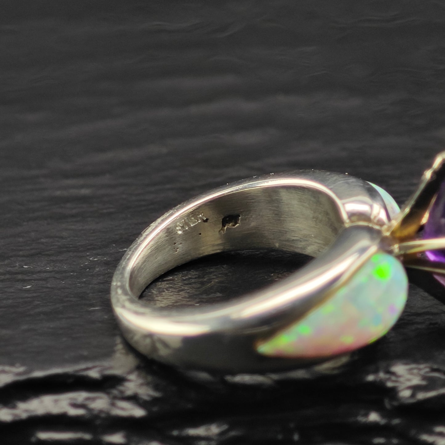 Amethyst, Lab Opal Ring Sterling Silver Sz 6 R6366
