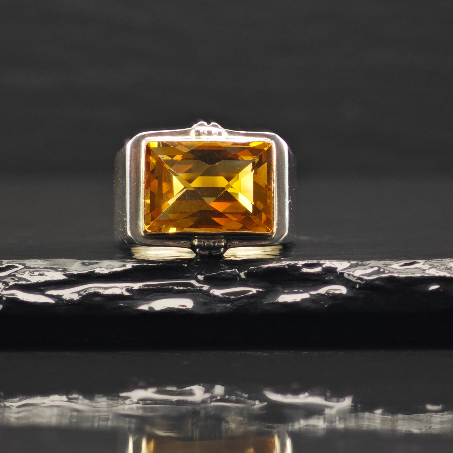 Michael Dawkins, Citrine Ring, Solid Gold Bezel Sterling Silver Sz 6 1/2 R6367
