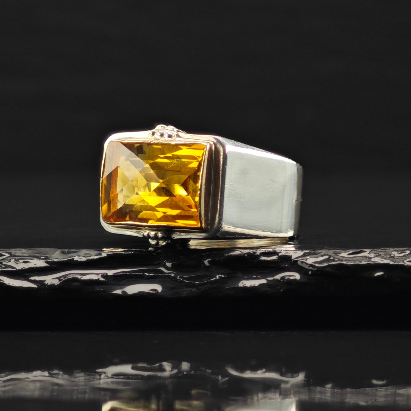 Michael Dawkins, Citrine Ring, Solid Gold Bezel Sterling Silver Sz 6 1/2 R6367