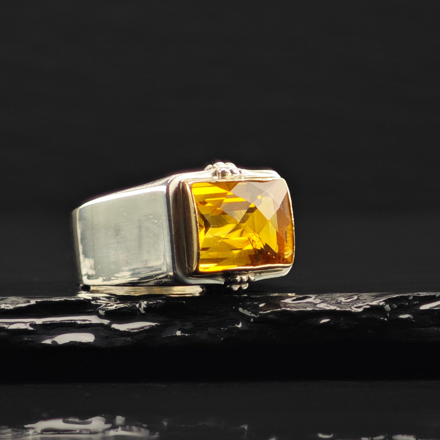 Michael Dawkins, Citrine Ring, Solid Gold Bezel Sterling Silver Sz 6 1/2 R6367