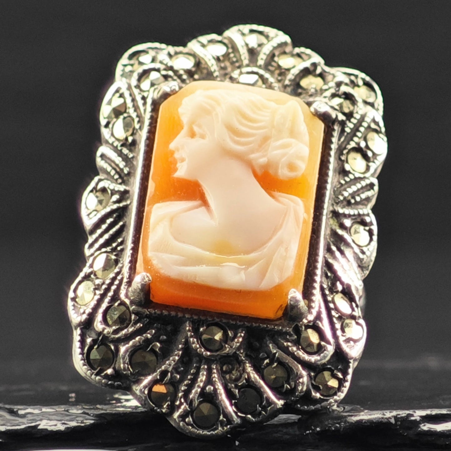 Art Deco, Cameo Ring Sterling Silver Sz 4 1/2 R6368