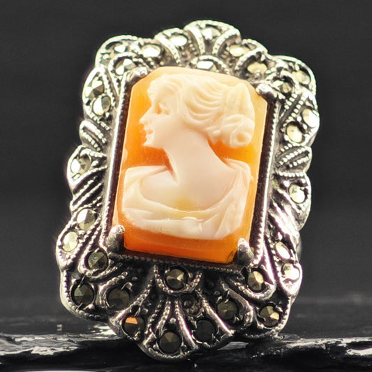 Art Deco, Cameo Ring Sterling Silver Sz 4 1/2 R6368