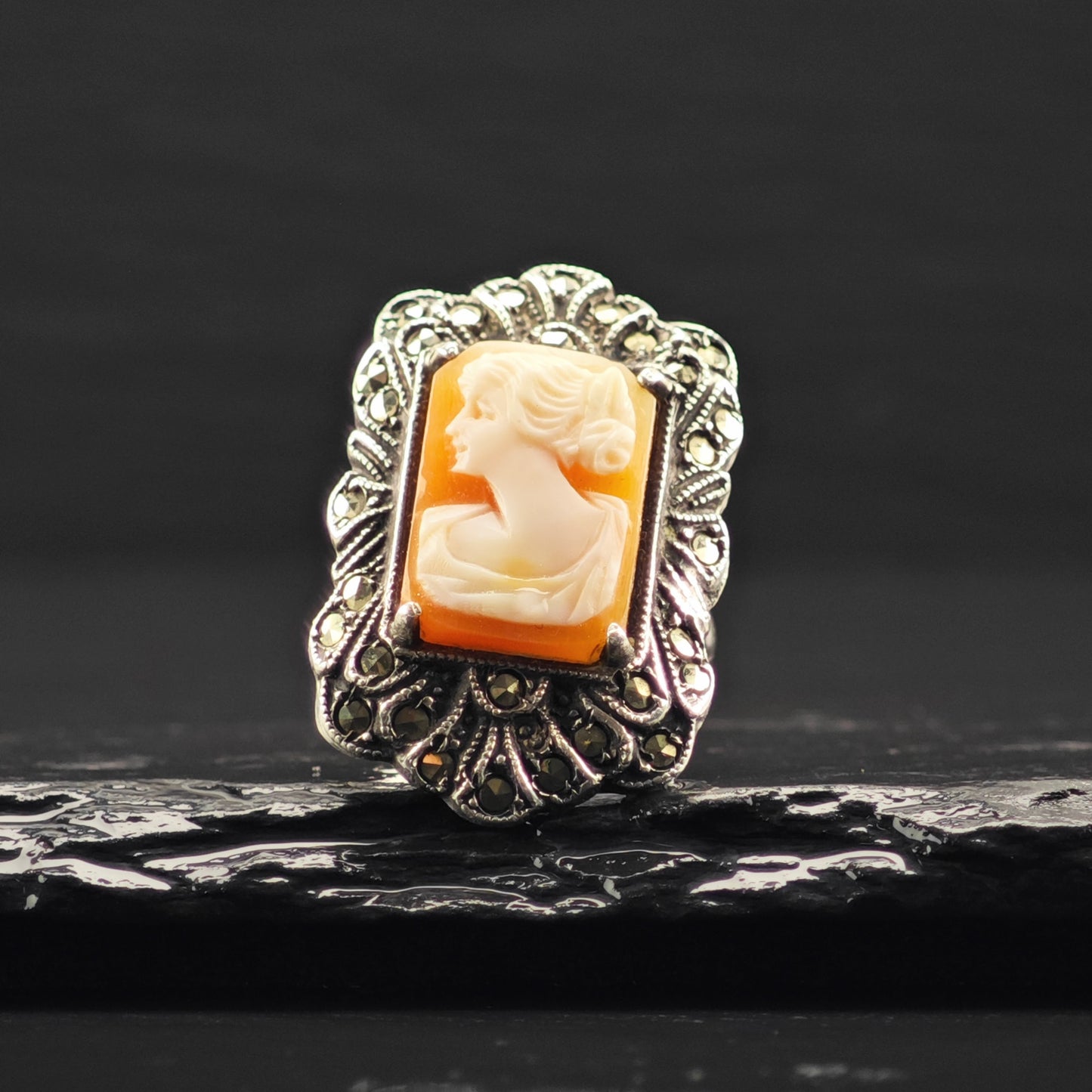 Art Deco, Cameo Ring Sterling Silver Sz 4 1/2 R6368