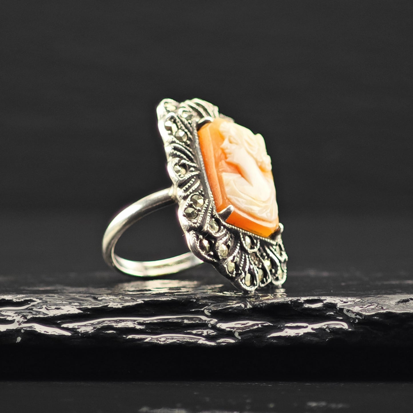 Art Deco, Cameo Ring Sterling Silver Sz 4 1/2 R6368