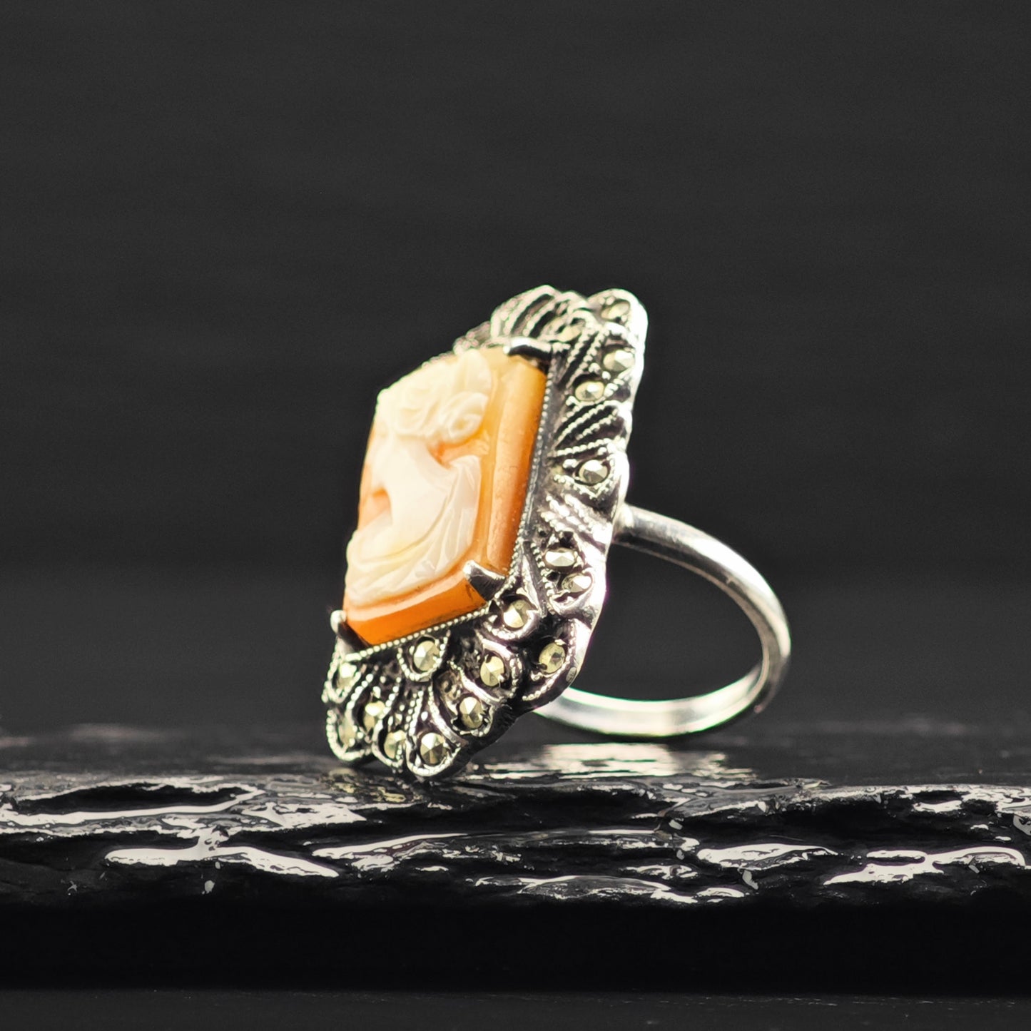 Art Deco, Cameo Ring Sterling Silver Sz 4 1/2 R6368