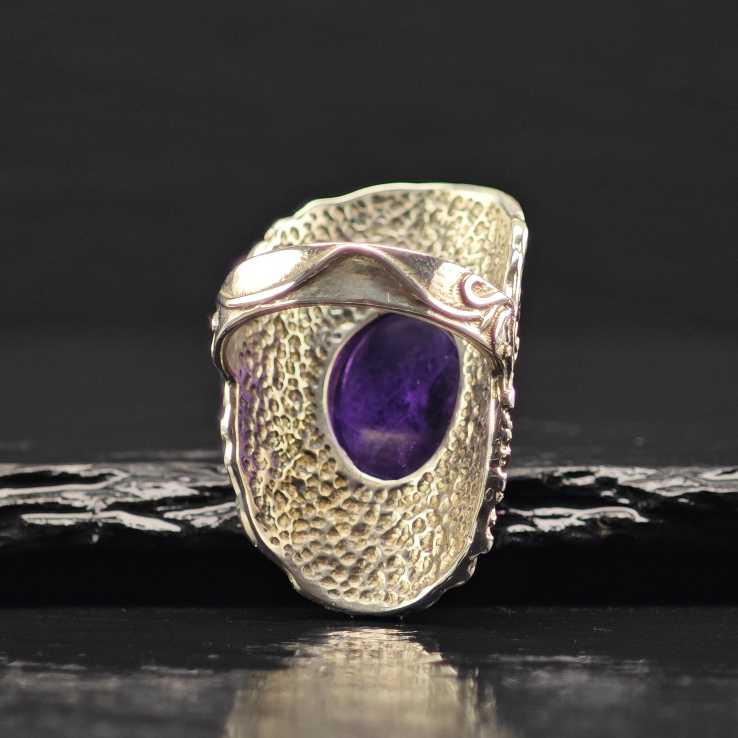 Israel PZ Amethyst Cabochon, Filigree Ring Sterling Silver Sz 7 R6370