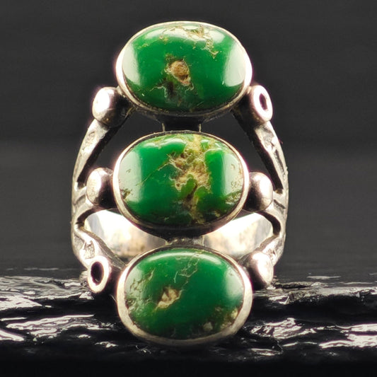 Early Native American Green Turquoise Ring Sterling Silver Sz 4 R6371