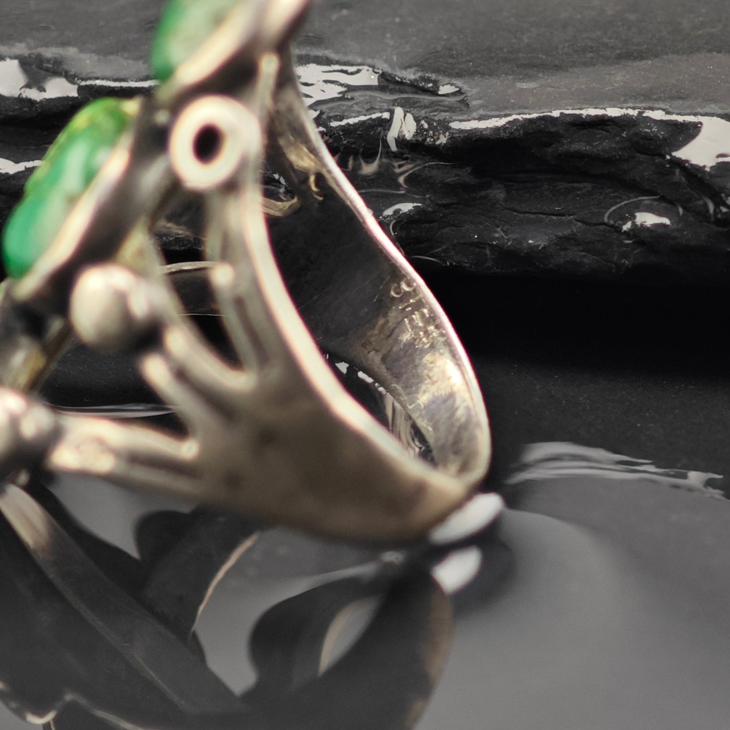 Early Native American Green Turquoise Ring Sterling Silver Sz 4 R6371