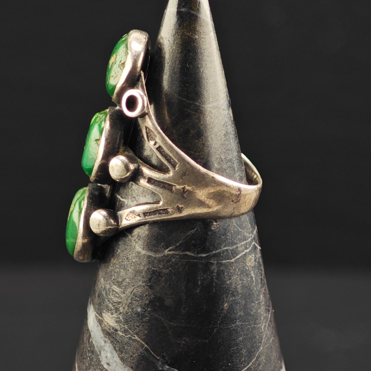 Early Native American Green Turquoise Ring Sterling Silver Sz 4 R6371