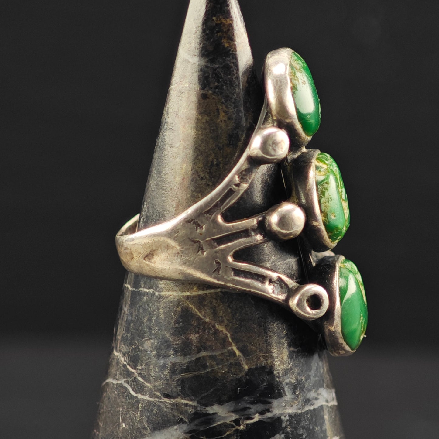 Early Native American Green Turquoise Ring Sterling Silver Sz 4 R6371
