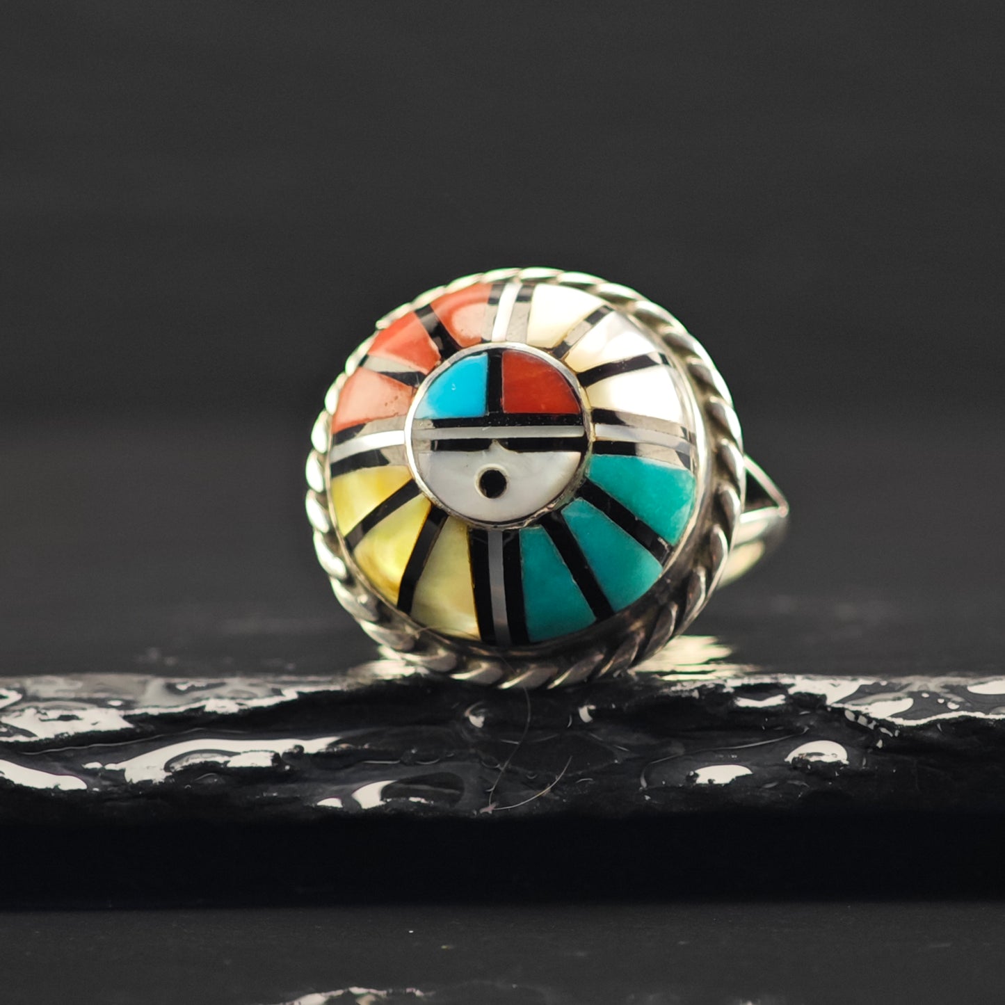 Zuni Laahty Dome Inlay Ring Sterling Silver Sz 8 R6372