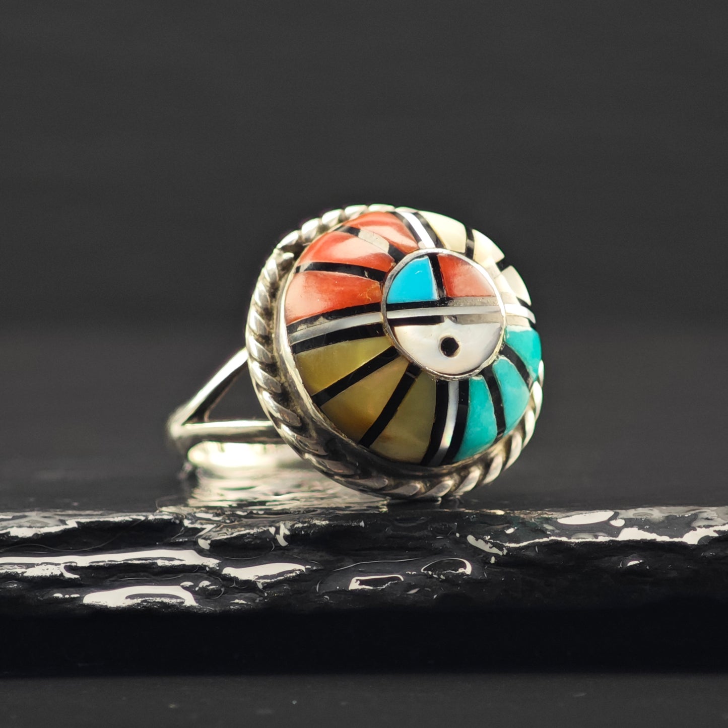 Zuni Laahty Dome Inlay Ring Sterling Silver Sz 8 R6372