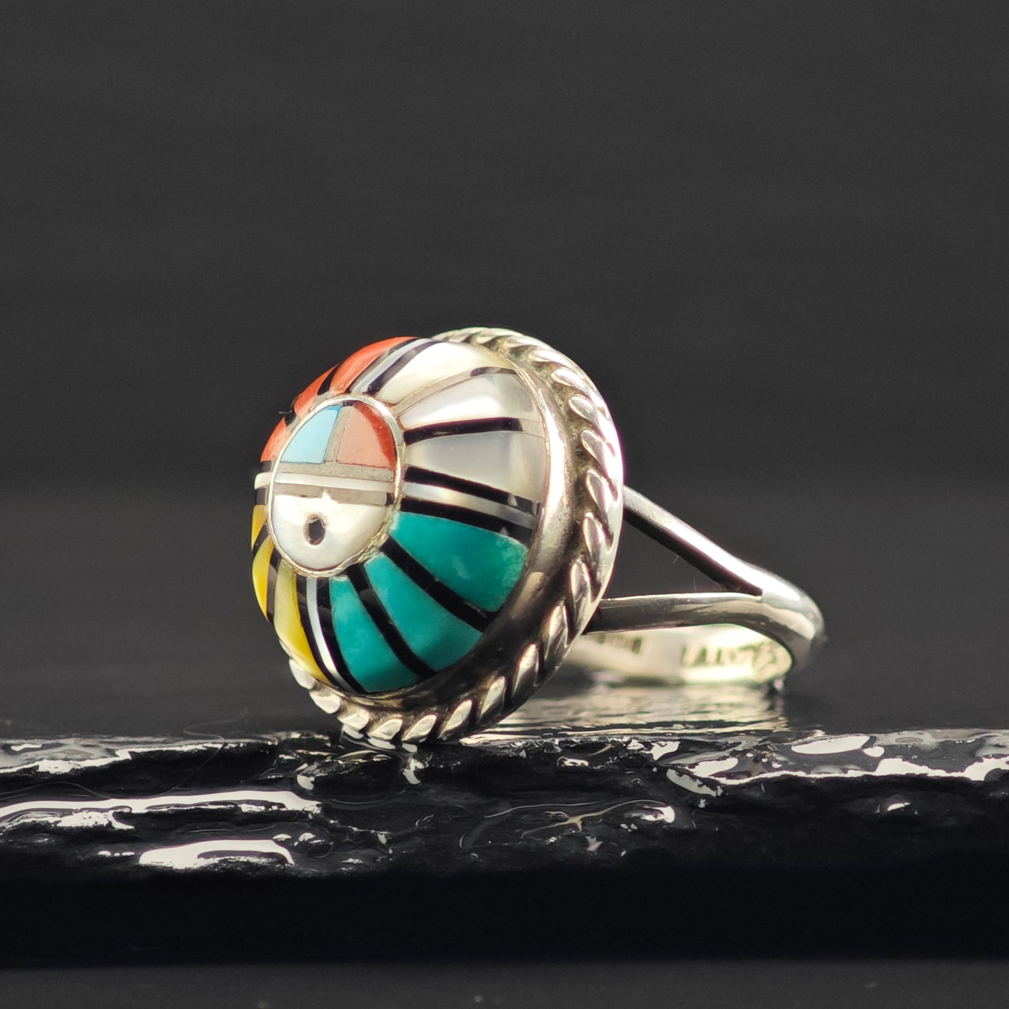Zuni Laahty Dome Inlay Ring Sterling Silver Sz 8 R6372