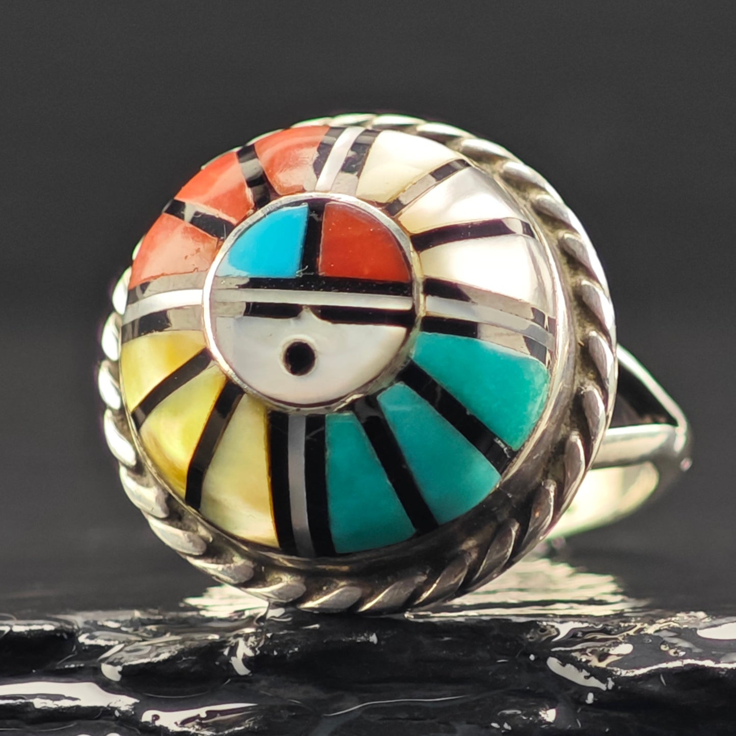 Zuni Laahty Dome Inlay Ring Sterling Silver Sz 8 R6372