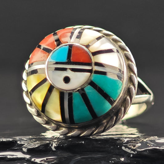 Zuni Laahty Dome Inlay Ring Sterling Silver Sz 8 R6372